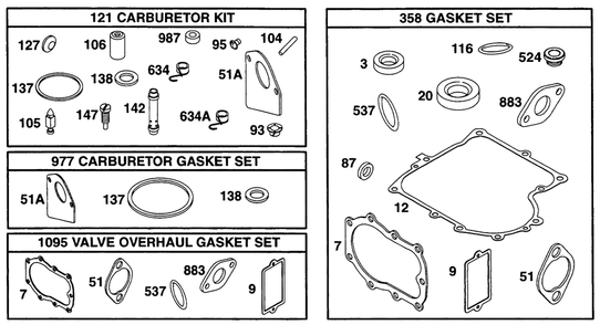 Gasket Sets Diagram and Parts List for 28A707-0526-XX  Briggs and Stratton Engine
